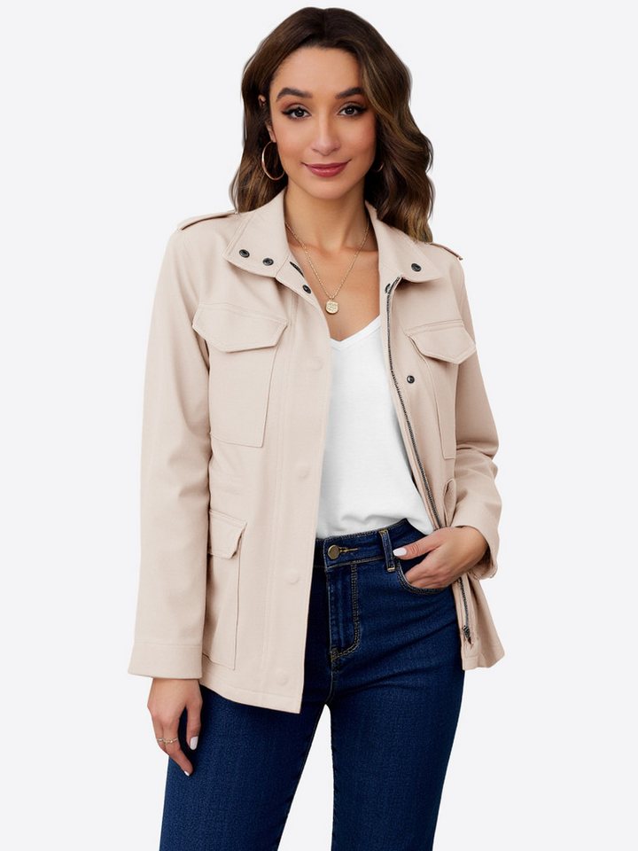 Imily Bela Anorak Damen Parka mit Militär-Druckknöpfen Übergangsjacken (Packung, 1-St., 1per-Pack) Baumwolle von Imily Bela