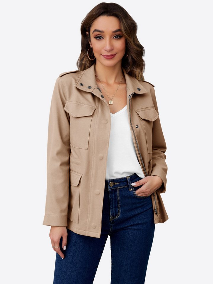 Imily Bela Anorak Damen Parka mit Militär-Druckknöpfen Übergangsjacken (Packung, 1-St., 1per-Pack) Baumwolle von Imily Bela
