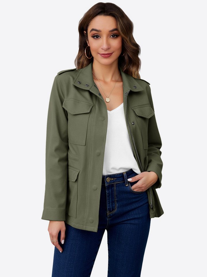 Imily Bela Anorak Damen Parka mit Militär-Druckknöpfen Übergangsjacken (Packung, 1-St., 1per-Pack) Baumwolle von Imily Bela