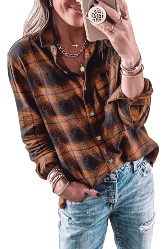 Imily Bela Bluse Damen Kariertes Longbluse Casual Langarmshirt Flanellhemd Karohemd Knöpfen Longsleeve Oberteile.Orange.XXL Imily Bela Bluse Damen Kariertes Longbluse Casual Langarmshirt Flanellhemd Karohemd Knöpfen Longsleeve Oberteile.Orange.XXL von Imily Bela