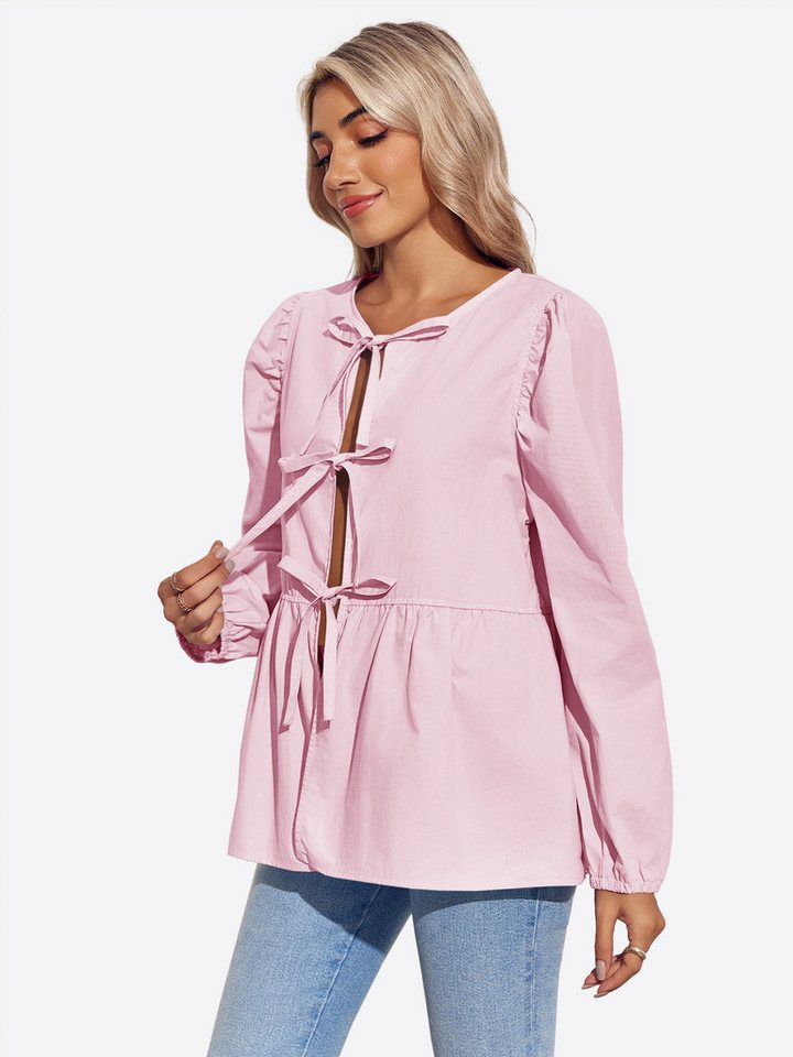 Imily Bela Blusenshirt Damen Blasenärmel Krawatte Hemd (Packung, 1-tlg., 1per-pack) Schleife von Imily Bela