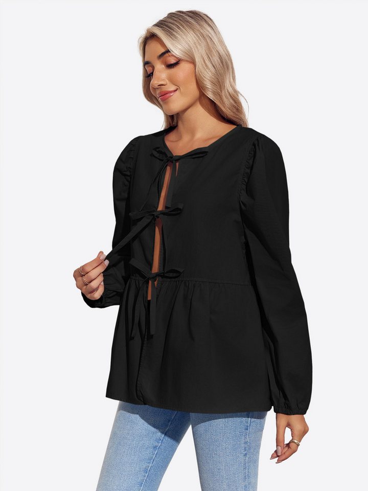 Imily Bela Blusenshirt Damen Blasenärmel Krawatte Hemd (Packung, 1-tlg., 1per-pack) Schleife von Imily Bela