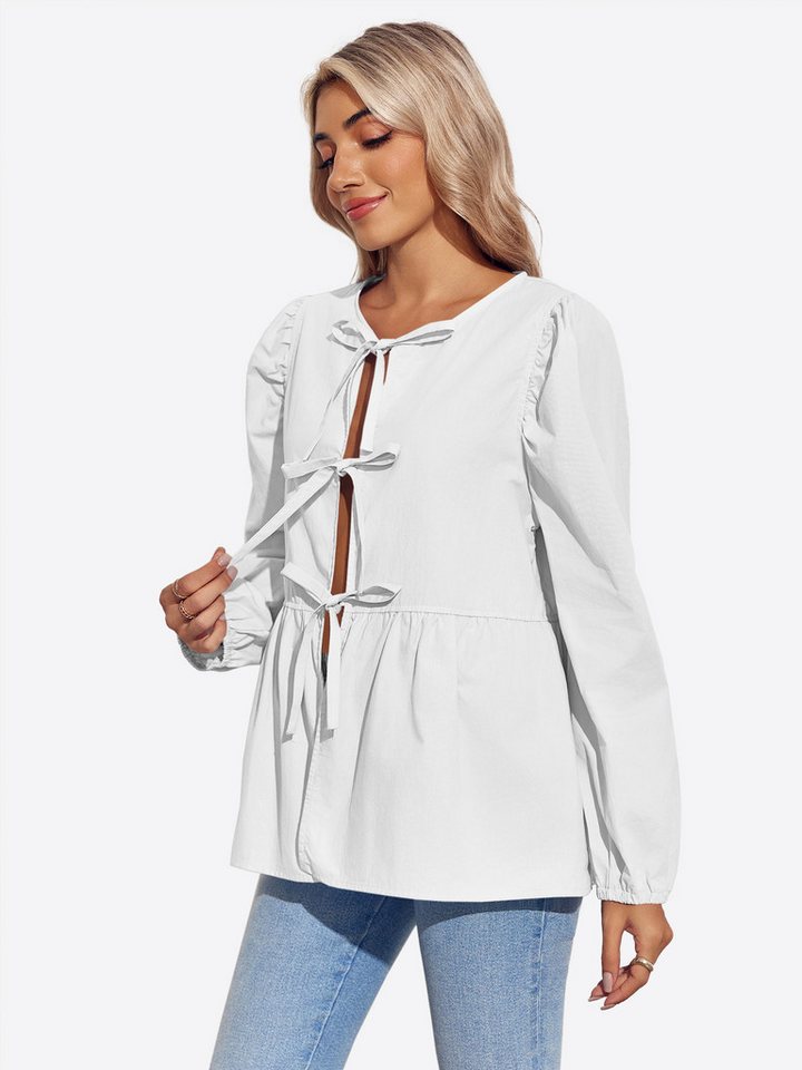 Imily Bela Blusenshirt Damen Blasenärmel Krawatte Hemd (Packung, 1-tlg., 1per-Pack) Schleife von Imily Bela