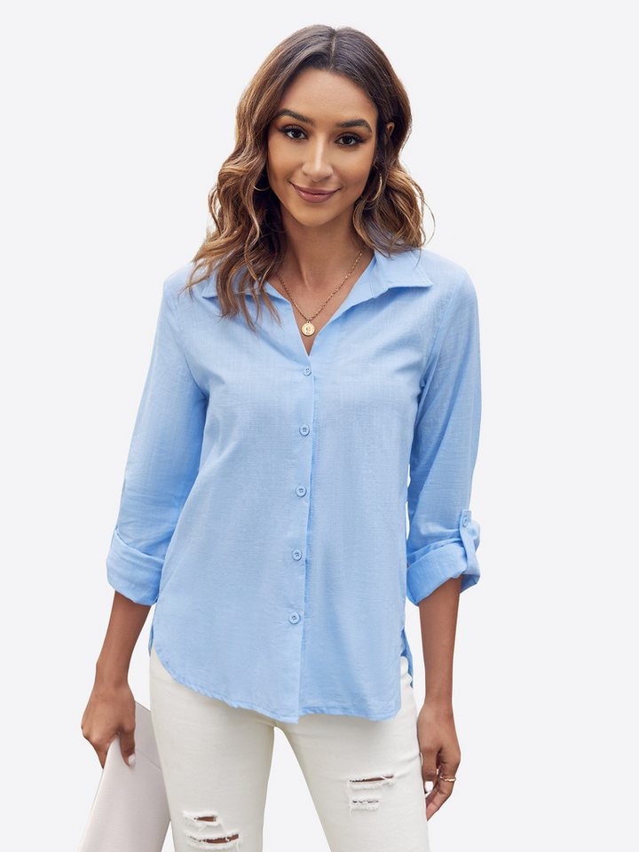Imily Bela Blusenshirt Damen Button-Down-Hemdbluse aus Baumwoll Leinen (Packung, 1-tlg., 1 Per-pack) mit Baumwolle von Imily Bela