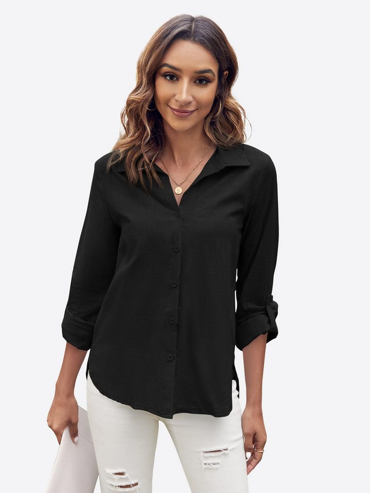 Imily Bela Blusenshirt Damen Button-Down-Hemdbluse aus Baumwoll Leinen (Packung, 1-tlg., 1 Per-pack) mit Baumwolle von Imily Bela