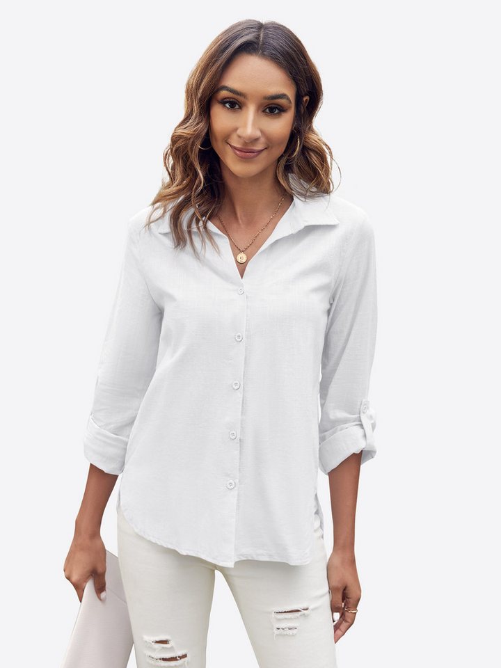 Imily Bela Blusenshirt Damen Button-Down-Hemdbluse aus Baumwoll Leinen (Packung, 1-tlg., 1 Per-pack) mit Baumwolle von Imily Bela