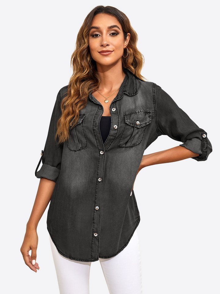 Imily Bela Blusenshirt Damen Lässige Button-Down-Hemdbluse (Packung, 1-tlg., 1per-pack) mit Baumwolle von Imily Bela