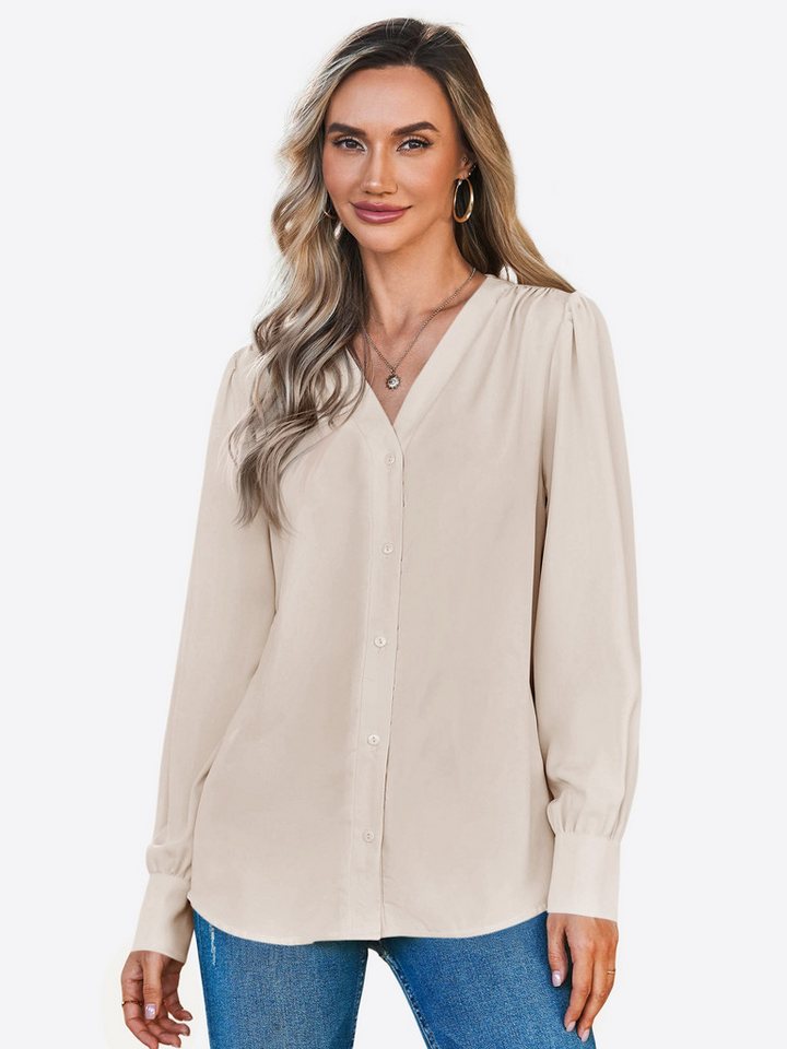 Imily Bela Blusenshirt Damen Lässiges Langarmshirt mit Knopfleiste (Packung, 1-tlg., 1per-Pack) Freizeit, V-Ausschnitt von Imily Bela