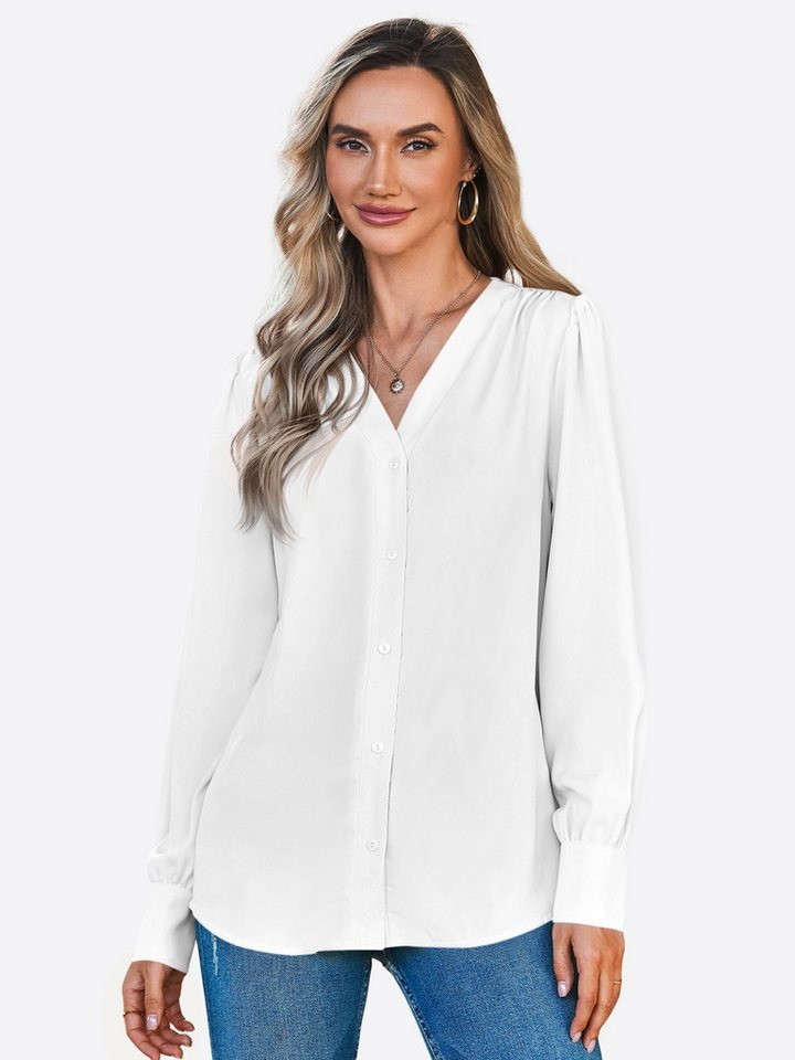 Imily Bela Blusenshirt Damen Lässiges Langarmshirt mit Knopfleiste (Packung, 1-tlg., 1per-Pack) Freizeit, V-Ausschnitt von Imily Bela