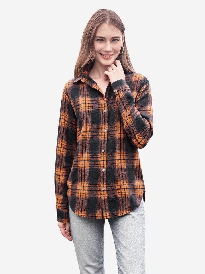 Imily Bela Blusenshirt Damen Lässiges kariertes Flanellhemd mit Kragen Oberteile (Packung, 1-tlg., 1 Per-pack) Plaid von Imily Bela