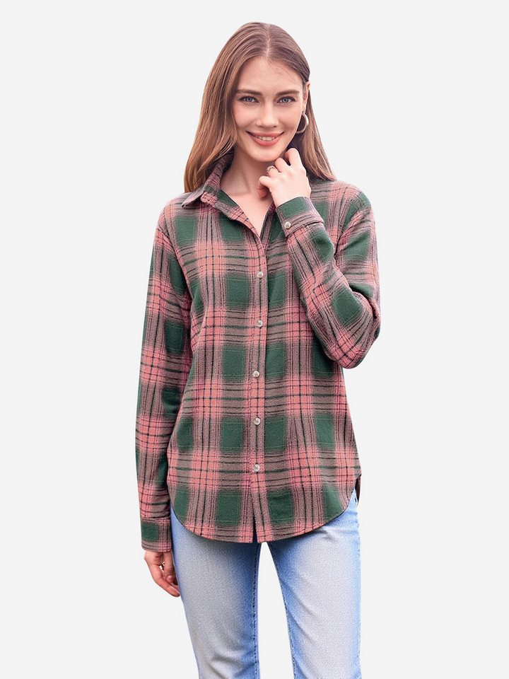 Imily Bela Blusenshirt Damen Lässiges kariertes Flanellhemd mit Kragen Oberteile (Packung, 1-tlg., 1 Per-pack) Plaid von Imily Bela