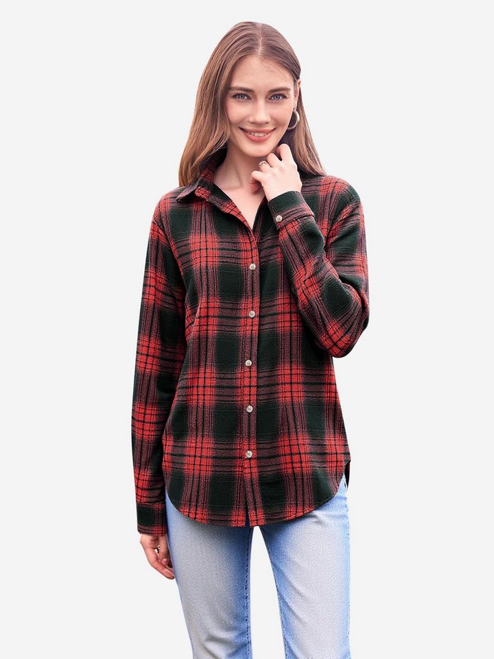 Imily Bela Blusenshirt Damen Lässiges kariertes Flanellhemd mit Kragen Oberteile (Packung, 1-tlg., 1 Per-pack) Plaid von Imily Bela