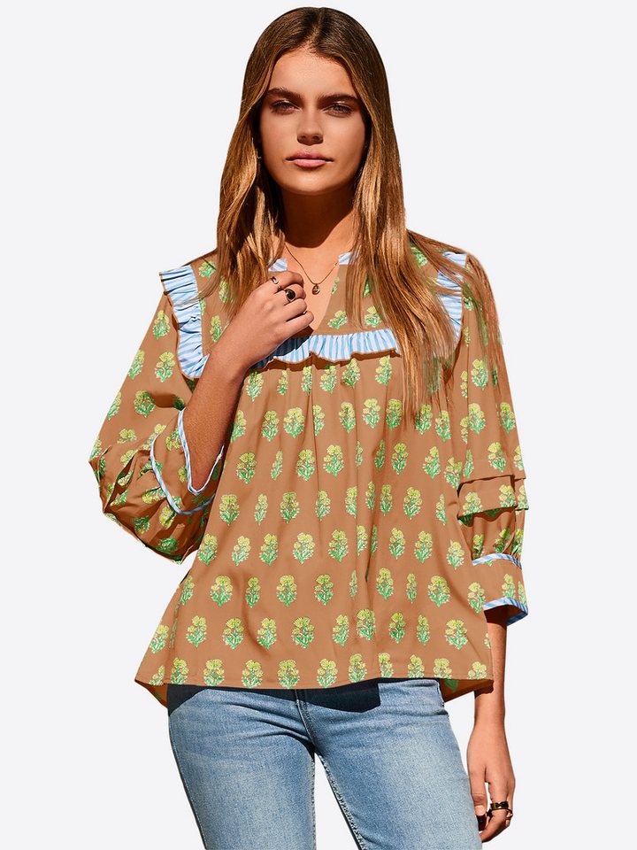 Imily Bela Blusenshirt Damen Puppenkragen Print Hemd (Packung, 1-tlg., 1per-Pack) mit V-Ausschnitt von Imily Bela