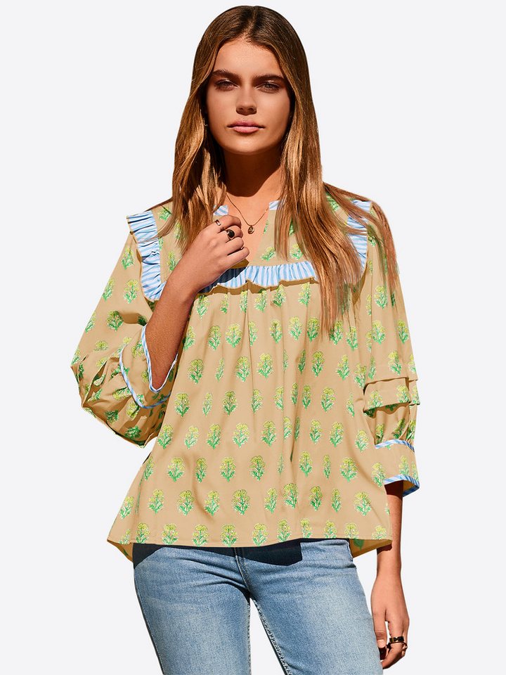 Imily Bela Blusenshirt Damen Puppenkragen Print Hemd (Packung, 1-tlg., 1per-Pack) mit V-Ausschnitt von Imily Bela