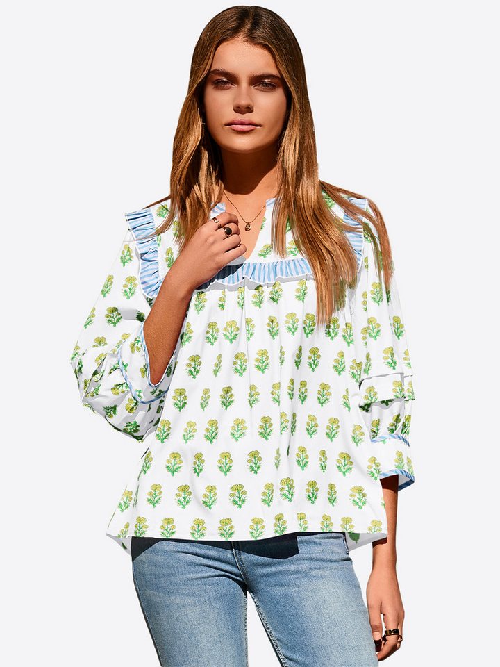 Imily Bela Blusenshirt Damen Puppenkragen Print Hemd (Packung, 1-tlg., 1per-Pack) mit V-Ausschnitt von Imily Bela