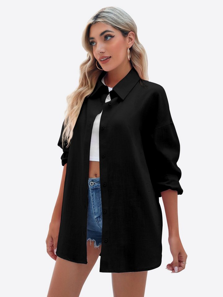 Imily Bela Blusenshirt Damen Übergroße Lässige Langarmbluse Oberteile (Packung, 1-tlg., 1 Per-pack) mit Baumwolle von Imily Bela