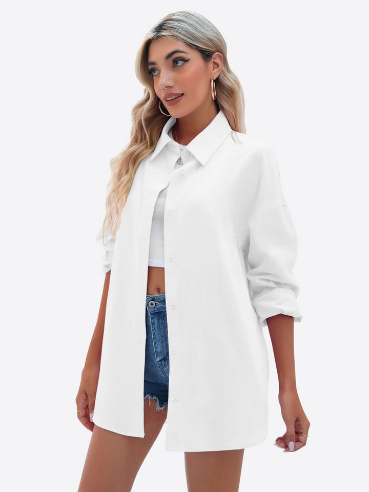 Imily Bela Blusenshirt Damen Übergroße Lässige Langarmbluse Oberteile (Packung, 1-tlg., 1 Per-pack) mit Baumwolle von Imily Bela