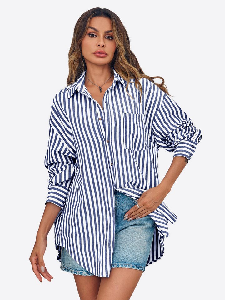 Imily Bela Blusenshirt Damen Übergroße gestreifte Button-Down-Hemden (Packung, 1-tlg., 1per-Pack) Streifen von Imily Bela
