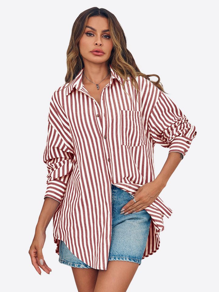 Imily Bela Blusenshirt Damen Übergroße gestreifte Button-Down-Hemden (Packung, 1-tlg., 1per-Pack) Streifen von Imily Bela