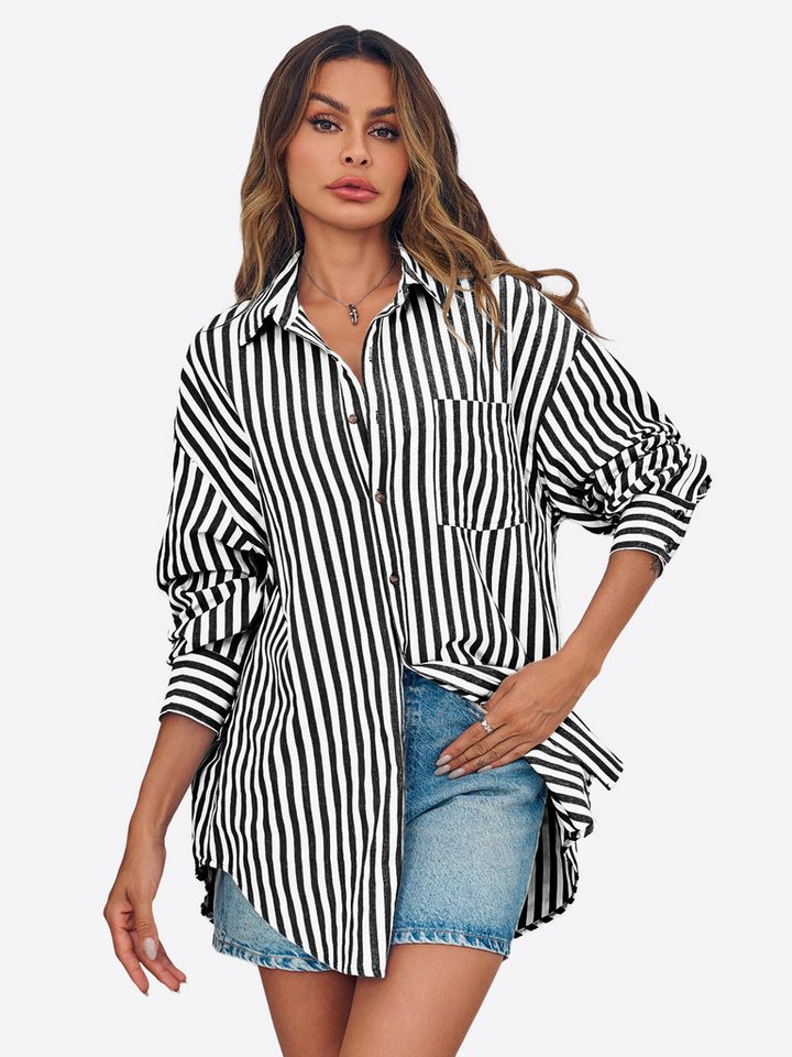 Imily Bela Blusenshirt Damen Übergroße gestreifte Button-Down-Hemden (Packung, 1-tlg., 1per-Pack) Streifen von Imily Bela