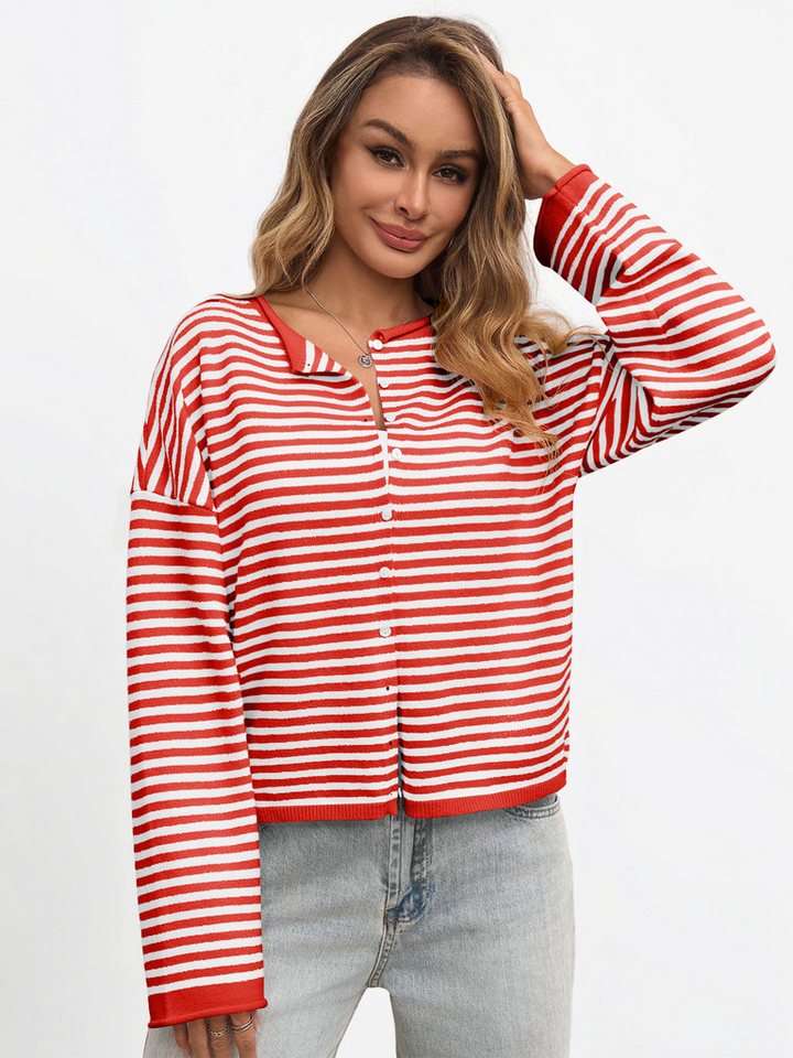 Imily Bela Cardigan Damen Gestreifter Strick Pullover (Packung, 1-tlg., 1per-Pack) krempelbar von Imily Bela