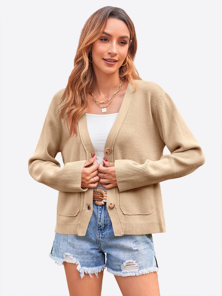 Imily Bela Cardigan Damen Kurze Strickmäntel mit Knopfleiste (Packung, 1-tlg., 1per-Pack) V-Ausschnitt von Imily Bela