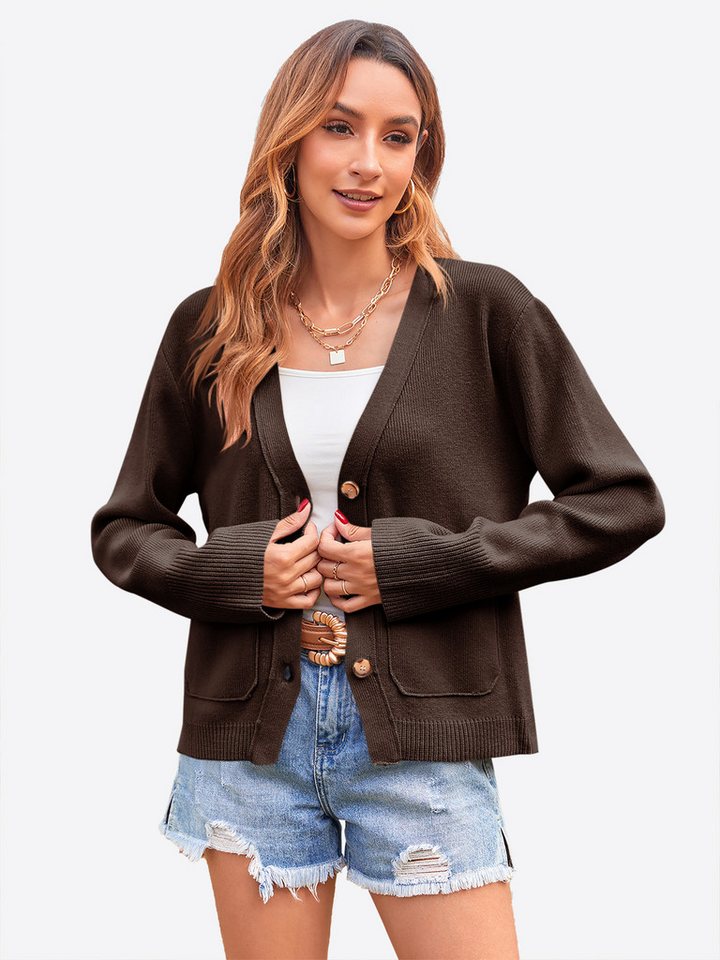 Imily Bela Cardigan Damen Kurze Strickmäntel mit Knopfleiste (Packung, 1-tlg., 1per-Pack) V-Ausschnitt von Imily Bela