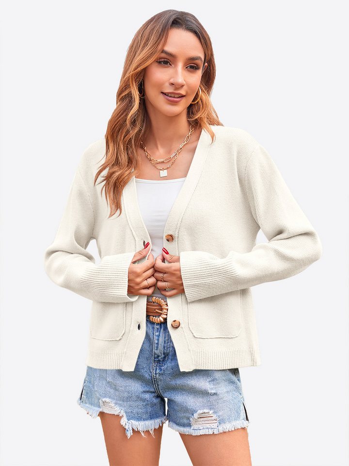 Imily Bela Cardigan Damen Kurze Strickmäntel mit Knopfleiste (Packung, 1-tlg., 1per-Pack) V-Ausschnitt von Imily Bela