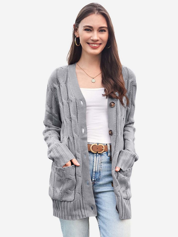 Imily Bela Cardigan Damen Langarm Button-Down Zopfmusterjacke (Packung, 1-tlg., 1per-Pack) casual von Imily Bela