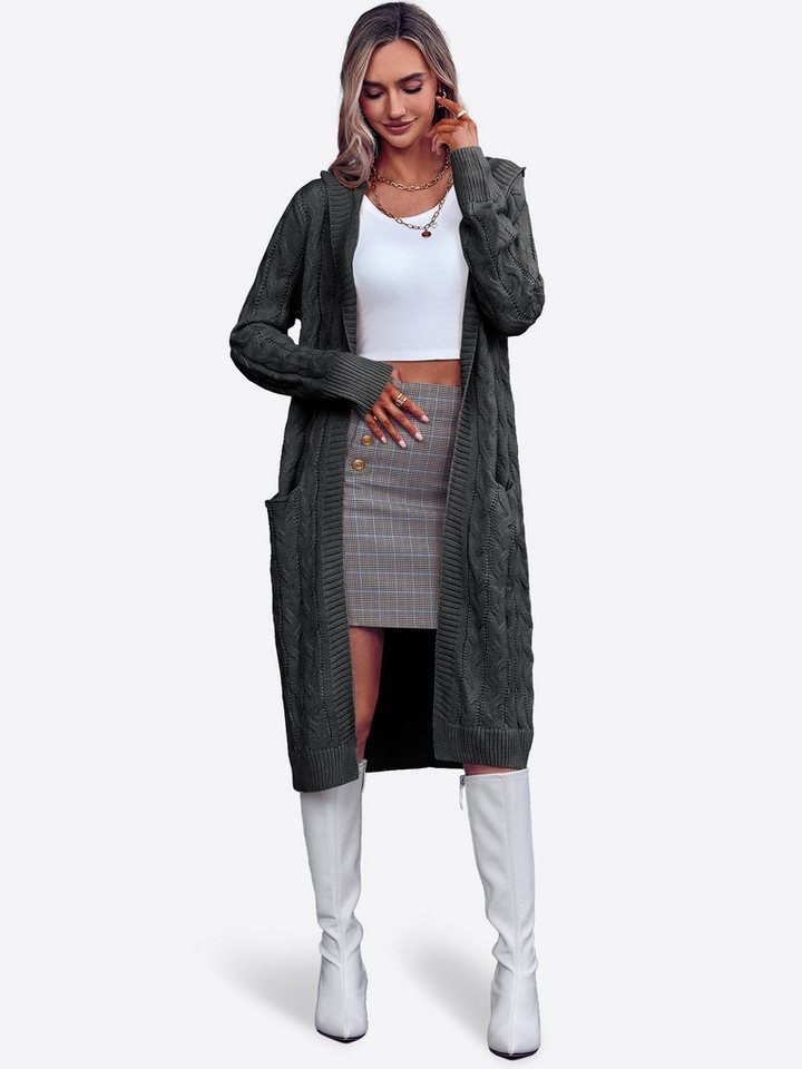 Imily Bela Cardigan Damen Langarm Strickjacke mit Kapuze (Packung, 1-tlg., 1per-Pack) Zopfmuster von Imily Bela