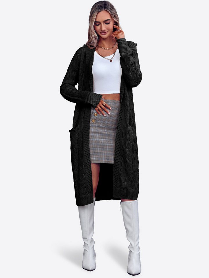 Imily Bela Cardigan Damen Langarm Strickjacke mit Kapuze (Packung, 1-tlg., 1per-Pack) Zopfmuster von Imily Bela
