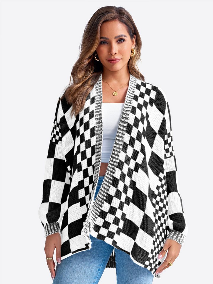 Imily Bela Cardigan Damen Oversize Strickjacke mit Karomuster (Packung, 1-tlg., 1per-Pack) Freizeit von Imily Bela