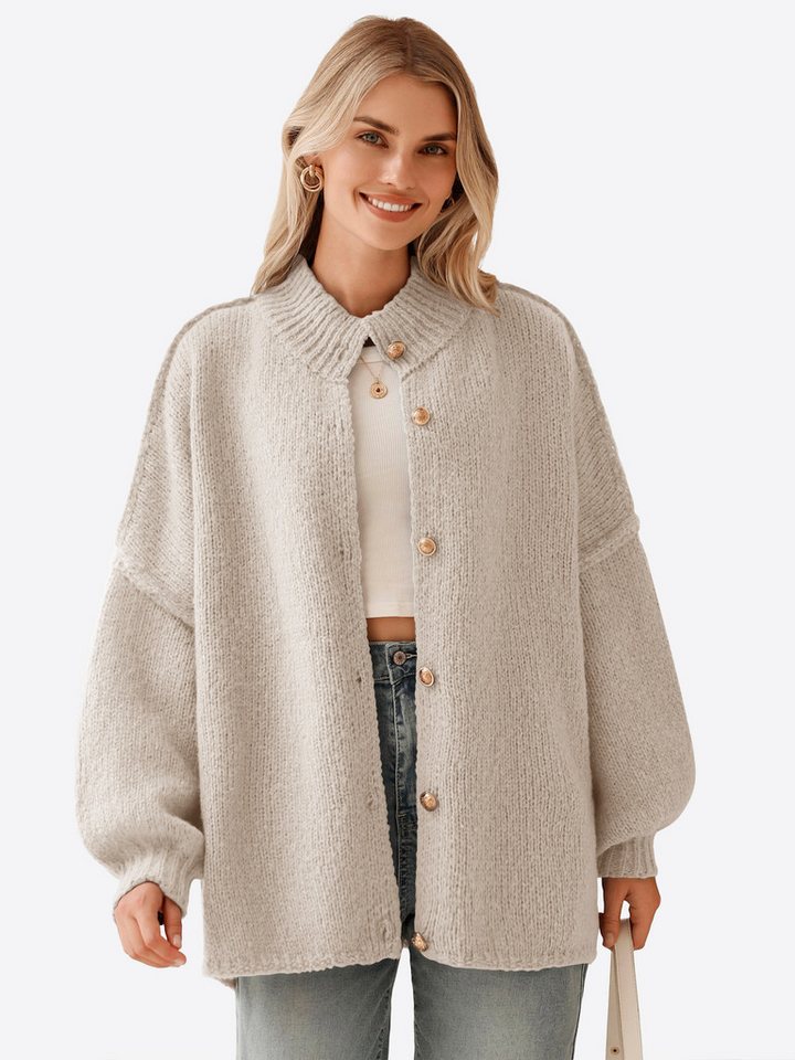Imily Bela Cardigan Damen Oversize Strickjacken mit Knopfleiste (Packung, 1-tlg., 1per-Pack) Laternenärmel von Imily Bela