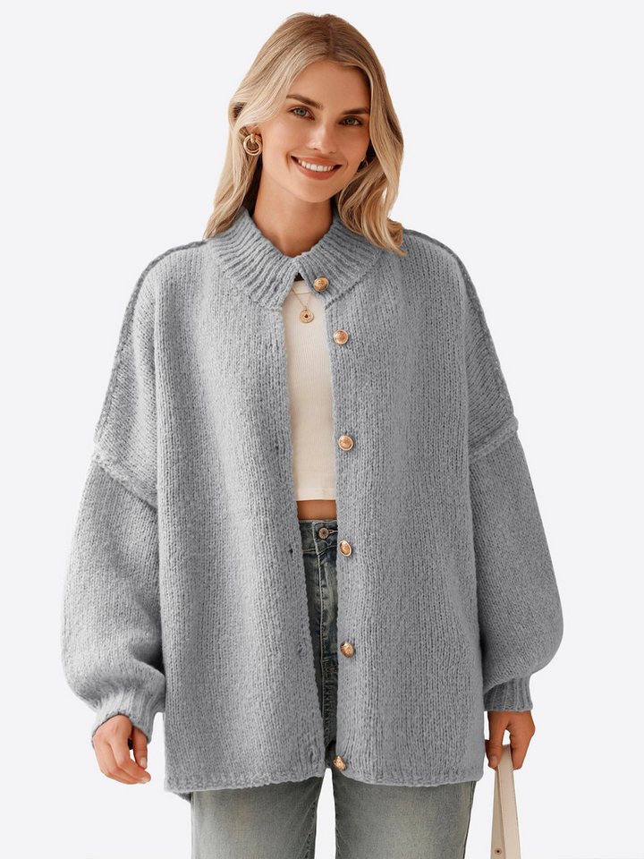 Imily Bela Cardigan Damen Oversize Strickjacken mit Knopfleiste (Packung, 1-tlg., 1per-Pack) Laternenärmel von Imily Bela