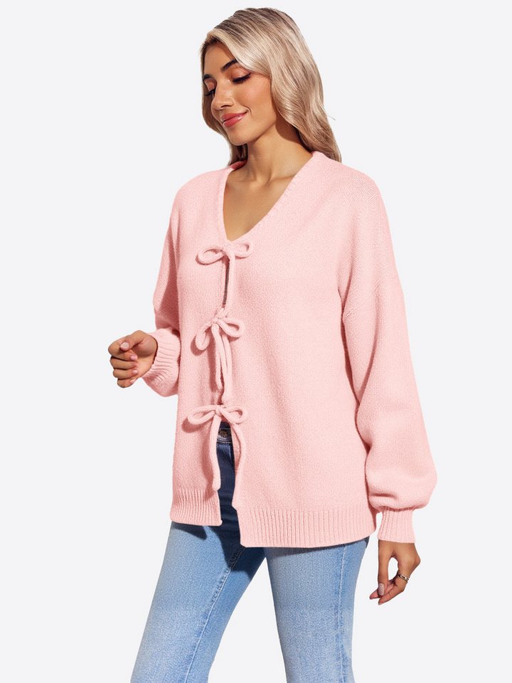 Imily Bela Cardigan Damen Strickjacke mit Bindeband vorne (Packung, 1-tlg., 1per-Pack) Puffärmel,casual von Imily Bela