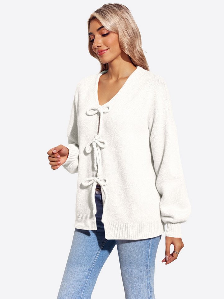 Imily Bela Cardigan Damen Strickjacke mit Bindeband vorne (Packung, 1-tlg., 1per-Pack) Puffärmel,casual von Imily Bela