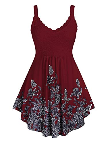 Imily Bela Damen Kleid Ärmellose Trägerkleider Rundhalsausschnitt Spitzenkleider Sommerkleider Alltagskleider Burgunderrot L von Imily Bela