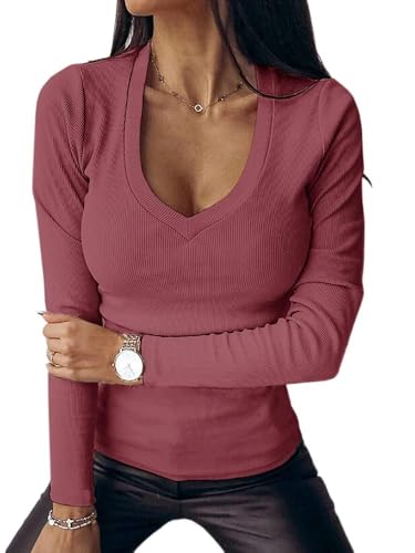 Imily Bela Damen Langarmshirt V Ausschnitt Sexy Pullover Elegant Oberteile Gerippt Slim Fit Shirts Rosarot L Imily Bela Damen Langarmshirt V Ausschnitt Sexy Pullover Elegant Oberteile Gerippt Slim Fit Shirts Rosarot L von Imily Bela