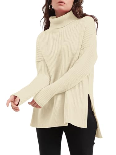 Imily Bela Damen Oversized Rollkragenpullover,Langärmeliger Tunika Pulli,Locker sitzend Winter Sweater,Rippenstrickpullover mit Seitenschlitz Imily Bela Damen Oversized Rollkragenpullover,Langärmeliger Tunika Pulli,Locker sitzend Winter Sweater,Rippenstrickpullover mit Seitenschlitz von Imily Bela