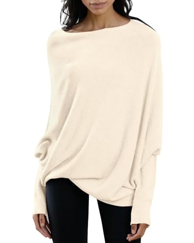 Imily Bela Damen Pullover Rundhalsausschnitt Langarm Strickpullover Ausschnitt Lose Bluse Pulli Sweatshirt Oberteil Tops Shirts von Imily Bela