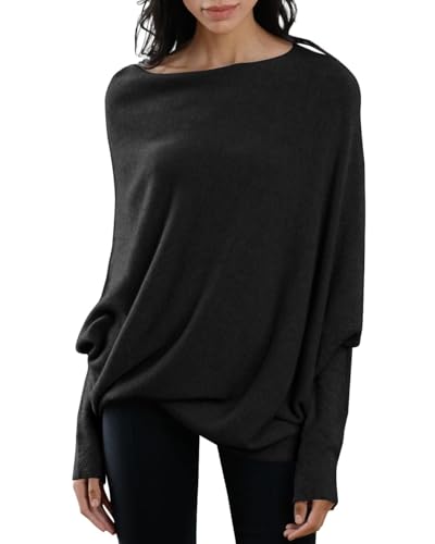 Imily Bela Damen Pullover Rundhalsausschnitt Langarm Strickpullover Ausschnitt Lose Bluse Pulli Sweatshirt Oberteil Tops Shirts von Imily Bela