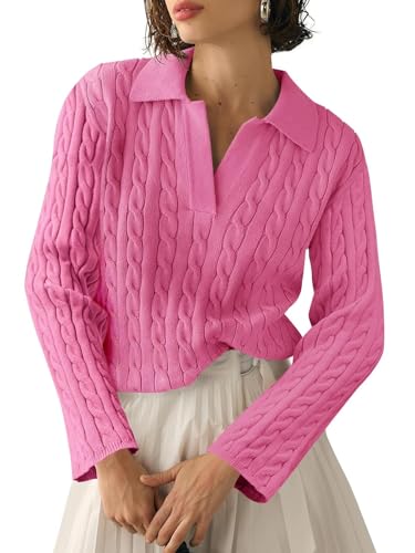 Imily Bela Damen Pullover Strickpullover Langarm Top Shirt Cable Knit Elegant Tops V-Ausschnitt Pulli Sweatshirt von Imily Bela