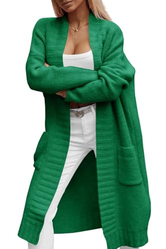 Imily Bela Damen Strickjacke mit Taschen Lang Grobstrick Cardigan Herbst Strickmantel Winter Open Front Pullover(Grün, XXL) von Imily Bela