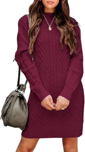 Imily Bela Damen Strickkleid Rollkragen Kabel Stricken Sexy Pullover Kleid Herbst Winter Langarm Bodycon Solide Lange Strickpullover Pullikleid Sweater Kleider von Imily Bela