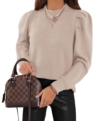 Imily Bela Damen Strickpullover Casual Pullover Puff Pulli Langarm T-Shirt Rundhalsausschnitt Pullover Sweateshirt Oberteil Tops Shirts von Imily Bela