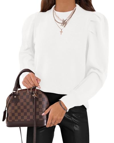 Imily Bela Damen Strickpullover Casual Pullover Puff Pulli Langarm T-Shirt Rundhalsausschnitt Pullover Sweateshirt Oberteil Tops Shirts von Imily Bela