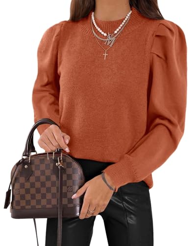 Imily Bela Damen Strickpullover Casual Pullover Puff Pulli Langarm T-Shirt Rundhalsausschnitt Pullover Sweateshirt Oberteil Tops Shirts von Imily Bela