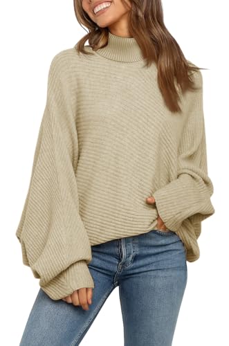 Imily Bela Damen Strickpullover Rollkragen Pullover Fledermausärmel Pulli Langarm Oversized Sweater Grobstrick Sweatshirts (Aprikose, XL) von Imily Bela