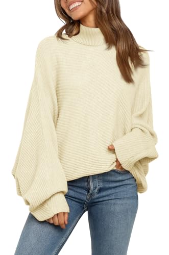 Imily Bela Damen Strickpullover Rollkragen Pullover Fledermausärmel Pulli Langarm Oversized Sweater Grobstrick Sweatshirts (Beige, L) von Imily Bela