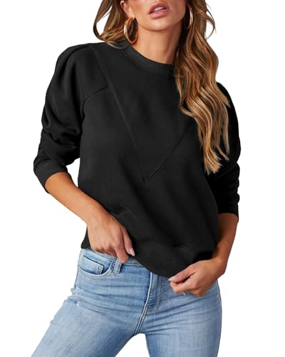 Imily Bela Damen Sweatshirt Pullover,Langarm,Rundhals,Pulli Herbst Winter Frauen Classic Basic Oberteil Sport Streetwear Sweatshirts Cropped Pullovers Tops(Schwarz,L) von Imily Bela
